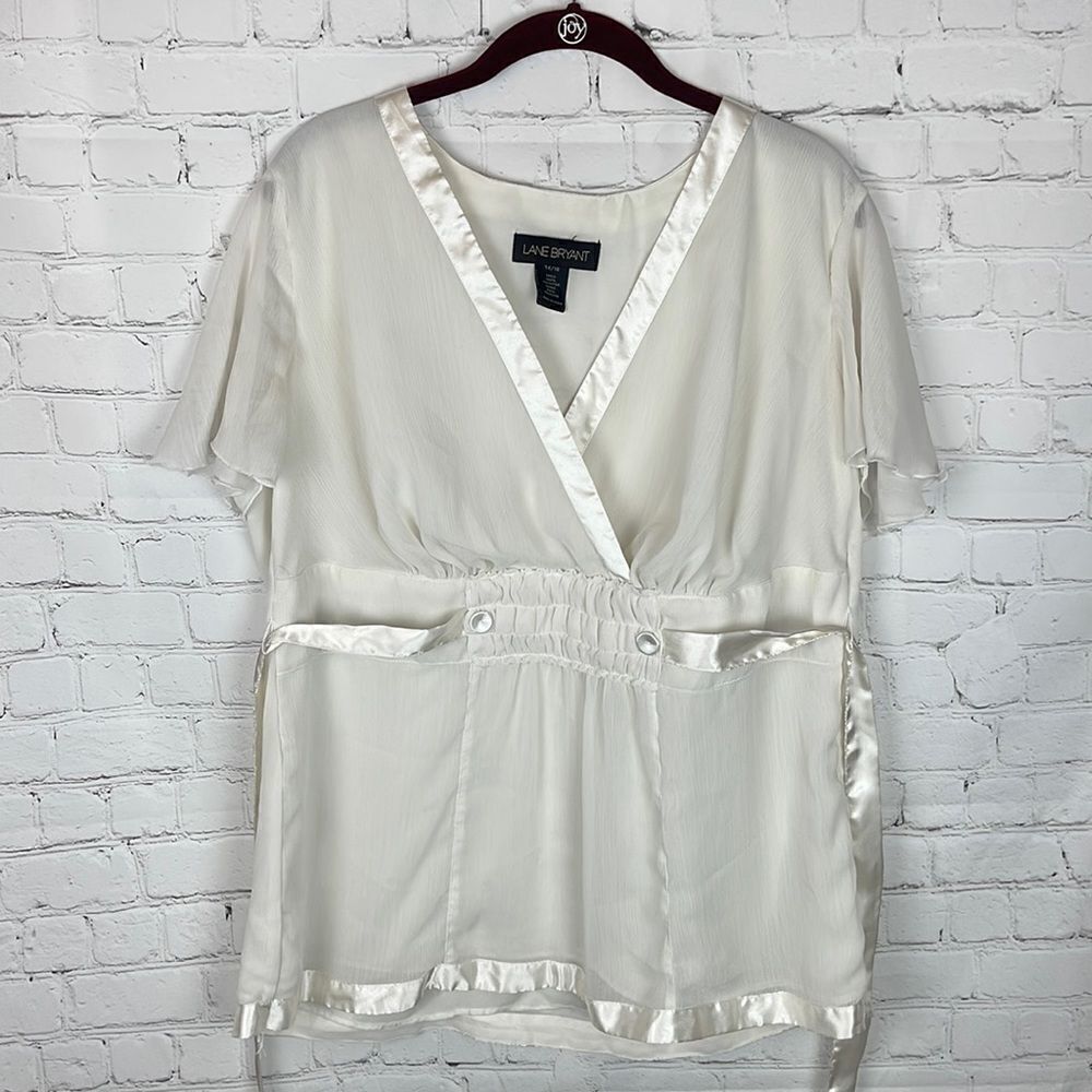 Lane Bryant Sheer White Layering Blouse with Tie Back size 14-16